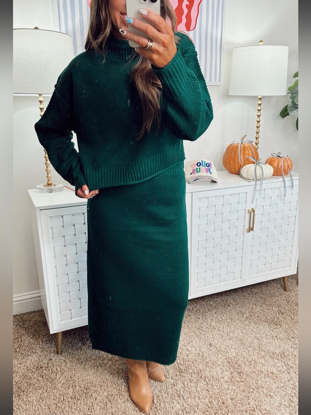 Deep Green Sweater and Skirt Set